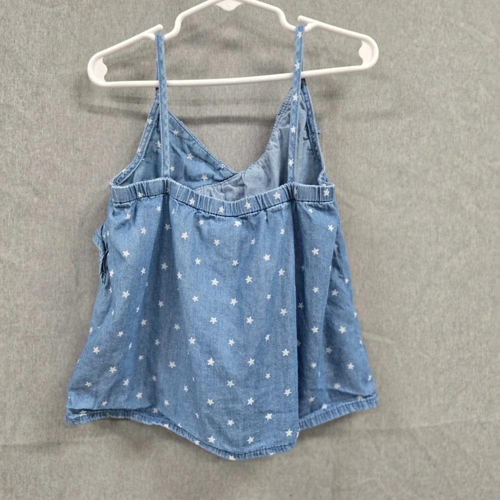 OshKosh Bgosh Girls Blue Star Print Chambray Ruffle‎ Camisole Tank Top Size 6/6X